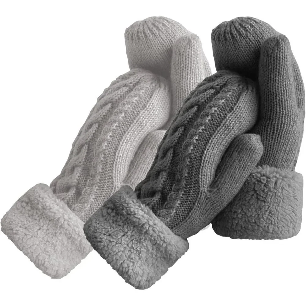 Women's Dark Gray Gray Winter Warm Imported Fleece Lining Wool Knit Thick Gloves